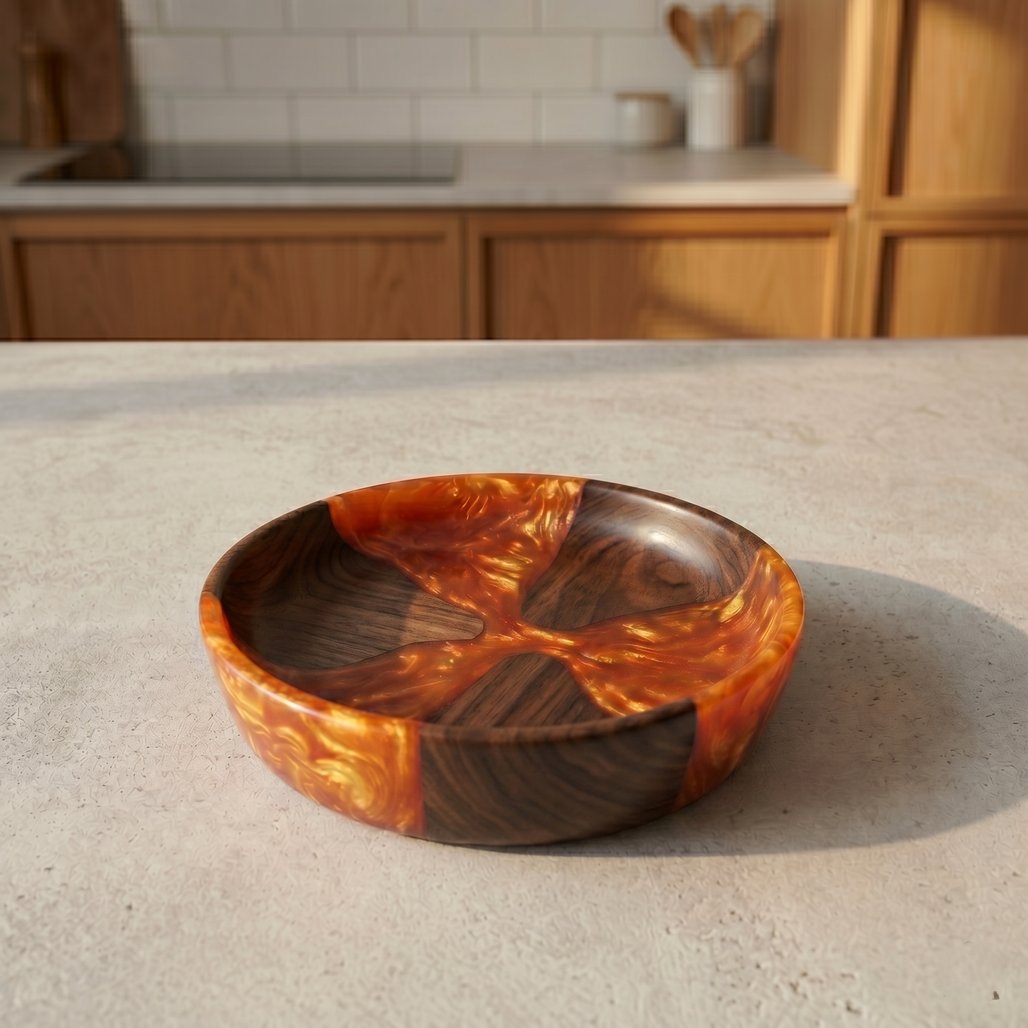 Handmade Walnut Bowl with Epoxy Resin | Wooden Decorative Bowl | Modern Rustic Home Decor