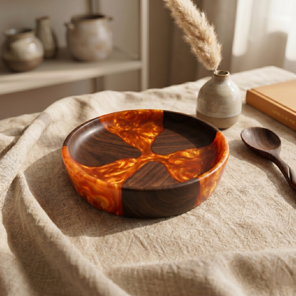 Handmade Walnut Bowl with Epoxy Resin | Wooden Decorative Bowl | Modern Rustic Home Decor