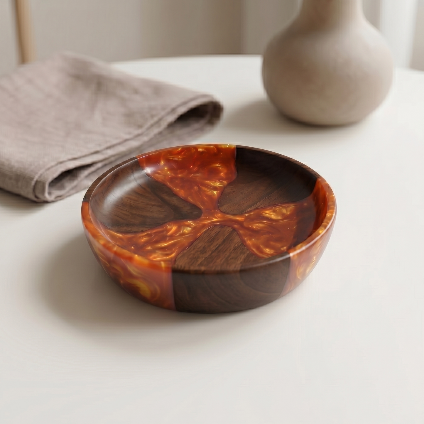 Handmade Walnut Bowl with Epoxy Resin | Wooden Decorative Bowl | Modern Rustic Home Decor